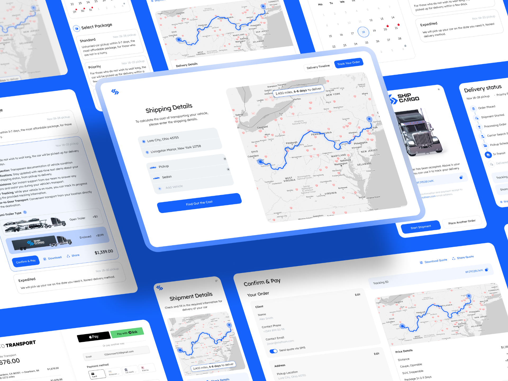 ShipCargo AI shipping details, route map, and confirmation flow